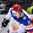 OSTRAVA, CZECH REPUBLIC - MAY 9: Russia's Yevgeni Malkin #11 stickhandles the puck away from Belarus' Ilya Shinkevich #8 during preliminary round action at the 2015 IIHF Ice Hockey World Championship. (Photo by Richard Wolowicz/HHOF-IIHF Images)

